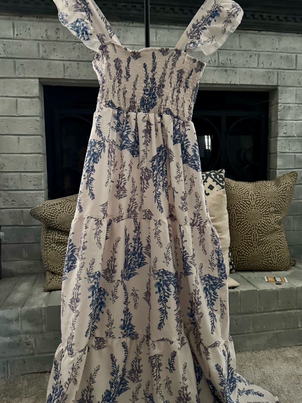 Smocked Square-Neck Floral Maxi Dress in Blue and Cream “The Bloom Collection “ - Picture 6 of 6